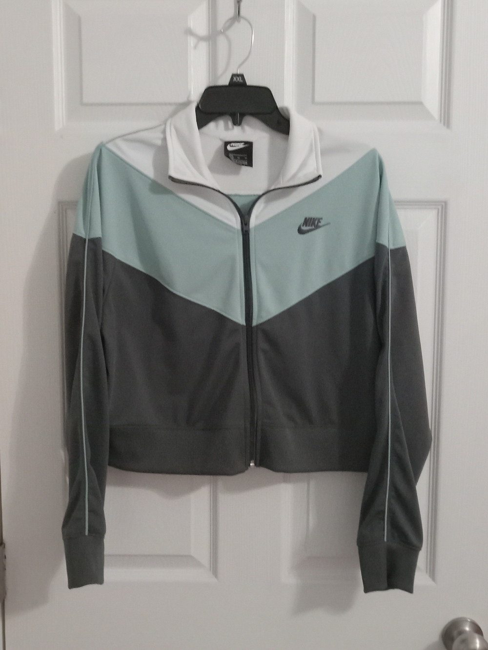 Nike Women’s Colorblock Bomber Jacket in Gray, Light Teal & White